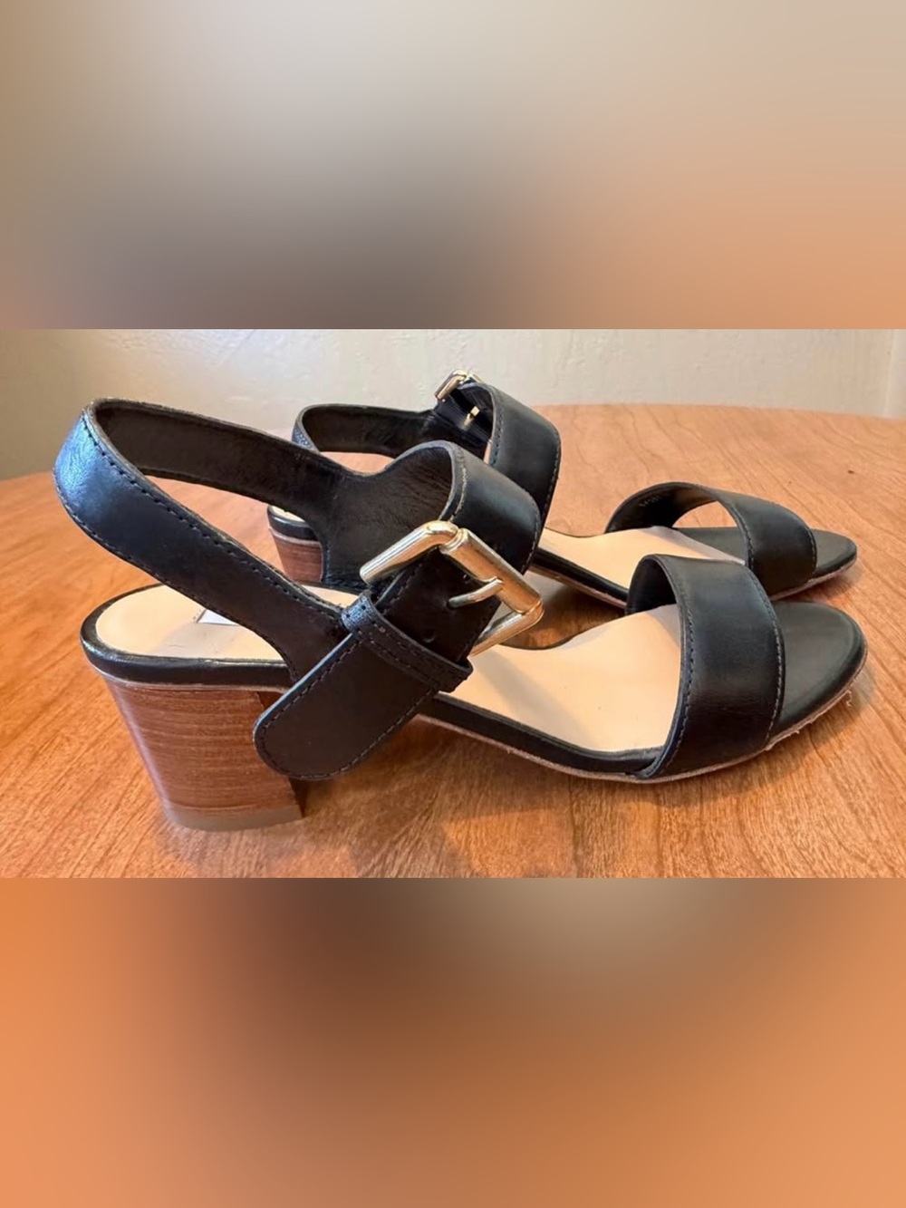 LK Bennett Black Leather Sandal with Gold Buckle